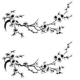 CHENGZI Plum Blossom Flower Embroidery Patches Applique Fabric Sticker Craft Sewing Repair Decoration, Set of 2 (Black)