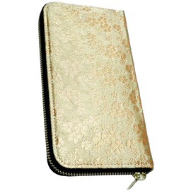 Berkut Kyoto Traditional Nishijin Weave Long Wallet, Round Zipper, Box Included, gold