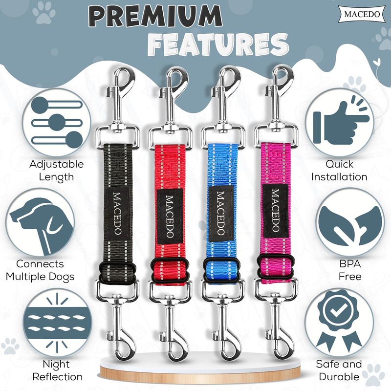 MACEDO Pair of Safety Clips for Dog Collars, Nylon, Reflective