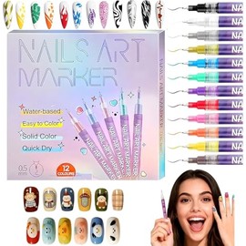 12 Colores Lapicero de Esmalte de Uñas Kit Profesional, Set de Plumones para Diseño de Nail Art, Pintura y Decoración Manicure, para Dots Fácil de Usa