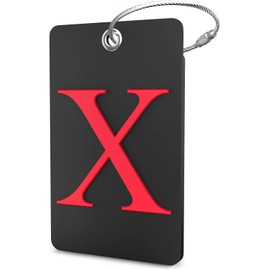 Shacke Etiqueta de equipaje inicial – Etiqueta totalmente plegable con lazo de acero inoxidable – Negro (letra X)
