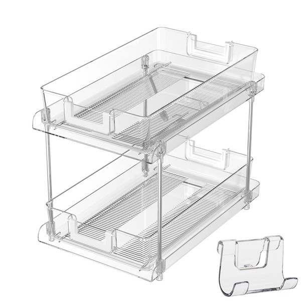 FBERS 2-Tier Clear Organizer with Dividers, Multi-Purpose Pull Out Cabinet