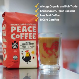 Peace Coffee Decaf French Roast | 5 lb Ground Dark Roast | Organic Fair Trade | Rich, Bold Flavor | Shade Grown, Fresh Roasted