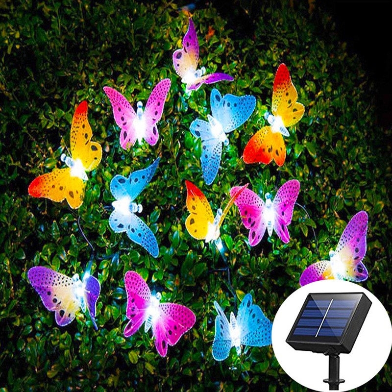 Solar Light String 12 LED IP44 Waterproof Colorful Butterflies Lamp