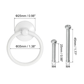 sourcing map 4Pcs Round Ring Pulls, Drawers Knobs White Circle Drawer Handles Single Hole for Dresser Cupboard Wardrobe