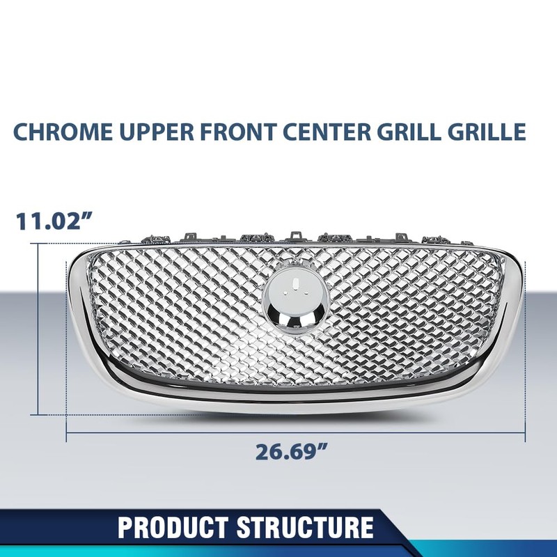 PIT66 Upper Front Mesh Grille W/Emblem Compatible with Jaguar XF