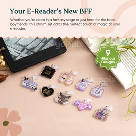 YOPPIX 9PCS Charms for E-Reader, About Fantasy Dragon Theme Dust Plug Charm Compatible with Type C Charging Port, Gift for Book Lover Readers Men Women Teachers Students, Accessories for E-Reader