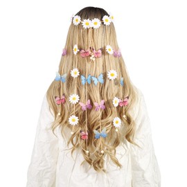 AWAYTR Sunflower Headband Women Hippie Headwear Bohomia Feather Rope Crown Headdres for girls (White Sunflower + Butterfly)