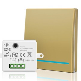 Aroidful Wireless Light Switch Kit, Remote Control Light Switch 250V No Wiring Easy Installing, 30M Range, Self Powered Wireless Light Switch Quick Create or Relocate On/Off RF Switch for Lamp (Gold)