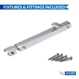 XFORT® 4 Inch Polished Chrome Surface Bolt, Heavy Duty Internal Door Bolt with Smooth Rounded Casing, Concealed Slide Bolt Maximises Security, Durable and Reliable Sliding Door Lock (100mm)