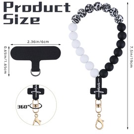 BEEFLYING Silicone Beaded Phone Wrist Strap with Cross, Cellphone Lanyard with Tether Tab, Elastic Hands-Free Wristlet Bracelet (Black & White)