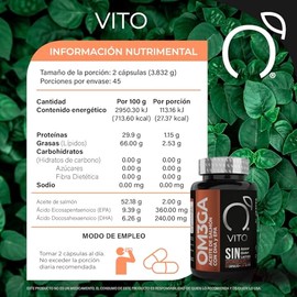 VITO Vitaminas Totales | Omega 3 Salmon Oil | Aceite de Salmón Noruego con 600 mg de EPA y DHA | Frasco con 90 Cápsulas de 1,916 mg