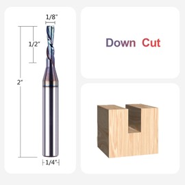 SpeTool Router Bits 1/4 Shank Spiral Router Bit Down Cut 1/8 Inch Cutting Diameter End Mill with TAC Coating 1/2 Inch Cutting Length HRC55 Solid Carbide CNC Router Bits for Wood Carving Woodworking