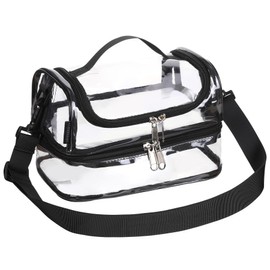 BORMELUN Clear Lunch Bag Reusable Tote Shoulder See Through Transparent Stadium Approved Work with Double Compartment，Men Women Black