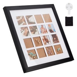 OLYCRAFT 34 x 34 cm Square Wooden Photo Frame Stand Black Picture Frame for 16 Photos Multiple Picture Frames with Clear Window for Table Stand and Wall Mounting - 2 cm Thickness