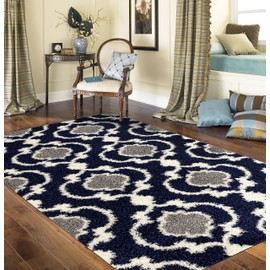 Cozy Moroccan Trellis Indoor Shag Area Rug Navy 7'10" X 10'