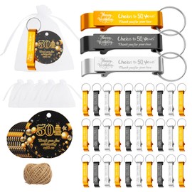 XHIPY 60 Sets 50th Birthday Party Favors Birthday Beer Opener Keychain with Candy Bags and Thank You Cards Birthday Souvenirs for Guests(50th Birthday)