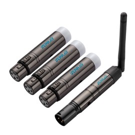 JERRAY 4Pcs DMX Wireless 3 Female Receivers &1 Male Transmitter Control 2.4G Dfi DJ Short version for Led Stage PAR Party Light… (Black)