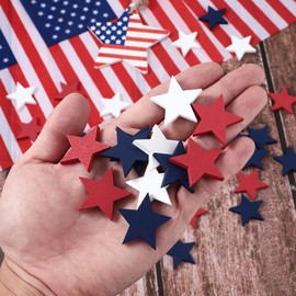 FSSTUD 120pcs Wooden Independence Day 4th of July Star Shape Ornaments Memorial Day Craft Stars Work Day Decoration Stars for Table