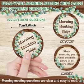 100 Pcs Eucalyptus Morning Meeting Chips Rustic Wood Question Idea Cards for Student Teacher Conversation Starter Cards for Classroom Supplies Icebreaker Activity Improve Communication Listening Skill