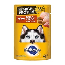 Pedigree - Sobres para Perro High Protein, Adultos Sabor Pollo y Cerdo, Omega 6, Zinc, 24 Sobres 85g c/u
