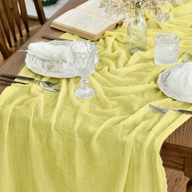 Artoid Mode Light Yellow Fashion Boho Gauze Cheesecloth Dusty Table Runner, 90 x 300 cm Seasonal Holiday Kitchen Dining Table Decoration for Indoor Outdoor Home Party Decor
