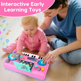 Baby DJ Table for Toddlers 1-3 with Music & Light, Musical Baby Piano Toys 6-9-12-18 Months Toddler Activity Table Music Instruments Learning Toys for 1 Year Old Girl Birthday Gifts Toddler Age 0-2