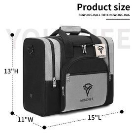 Youchee Bowling Ball Tote Bag with Padded Ball Holder, Holds One Bowling Ball, One Pair of Bowling Shoes Up to Mens Size 15, and multifunction Accessory Pockets. (Silver)