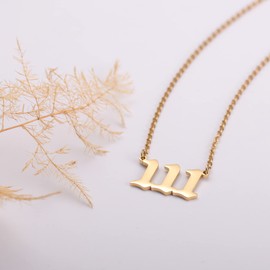 Aimber 111 Necklace,Angel Number Necklace for Women(Gold,111)
