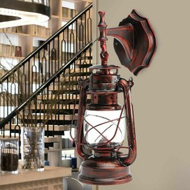Lantern Wall Sconce Rusty Patina Finish, Exterior Antique Lantern Porch Light Wall Light Fixture Waterproof Lantern Wall Mount Lamp Bronze for House Farmhouse Loft Courtyard Retro Outside Decor