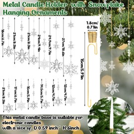 Roowest 24 Sets Christmas Tree Candle Holders Metal Candle Holder with Snowflake Icicle Drop Flickering Clip on Light Candlestick for Xmas Wedding Party Winter Party Supplies