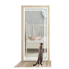 Cat Proof Screen Door, 31.5x78.7 inch Thicken Pet Screen Door with Zipper Anti Cat Door Screen Cat Resistant Mesh Screen Door for Stopping Cats Running Out (White)