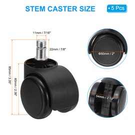 PATIKIL Office Chair Wheels 2 Inch, 5 Pcs Replacement Desk Caster Wheels 7/16" x 7/8" Smooth Quite Rolling Stem Wheels 110 Lbs Per Wheel for Work Chair Gaming Chair, Black