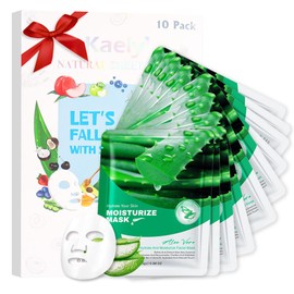 Kaely 10 Pack Aloe Vera Sheet Masks, Spa Party Face Masks for Kids Teens Women Men Skincare Set, Girls Night Facial Masks Skin Care, Moisturize Soothe for All Skin Types, Christmas Gifts, Set05B