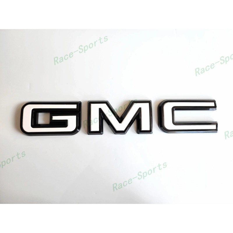 Auto GMC OVERLAY Front Rear Gloss Black White GMC Emblems