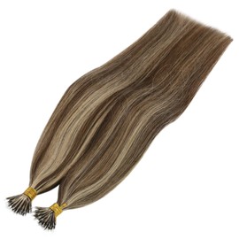 Sunny Nano Tip Hair Extensions Highlight Human Hair Remy Nano Brown Hair Extensions Dark Brown Highlighted Caramel Blonde Nano Extensions Real Hair 50gram 18inch