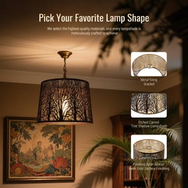 Lampshade Large Drum Lamp Shade 12" Top x 14" Bottom x 10" High (UNO Fitter) Metal Lamp Shades Antique Bronze and Gold Lampshades Replacement for Table Lamps and Floor Lamp Art Etched