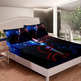 Manfei Wrestler Wrestling Fitted Sheet Twin Size, Young Men Sports Theme Bed Cover with 1 Pillowcase, Blue and Red Bedding Set 2pcs for Kids Teens Room Decor, Soft Polyester Bedding