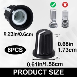 HINZIC 6pcs 6mm Knurled Shaft Potentiometer Knob Black, Electric Guitar Volume Knobs Plastic Bass Control Knob Replacement for Encoder Speaker Mixer Board