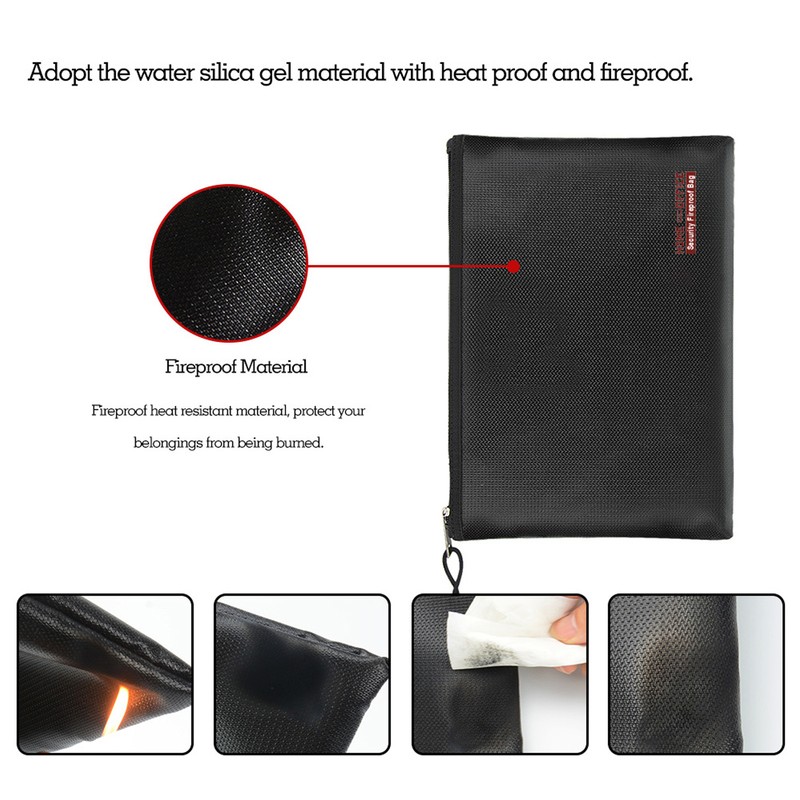 Fireproof Document Bag Portable Waterproof 800℃ High Temperature Resistant Zipper