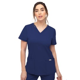 SOULFUL SCRUBS for Women 2 Pocket, Women Scrubs Top V-Neck Regular fit - Stylish Medical Scrub Tops for Woman 3002 Chloe- X-Large Navy