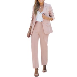 luvamia Women's Two Piece Sets Pants Suits Dressy Business Casual Outfits Professional Blazer Pantsuits Set Work Office Peach Blush Medium Fits Size 8 Size 10