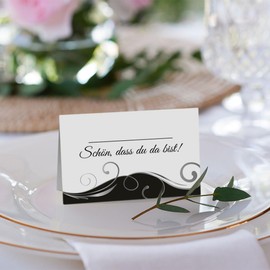 Partycards Place Cards for Golden Wedding, Table Decoration Wedding, Format DIN A7, Pack of 50, Wave Silver, Pre-Grooved, Place Cards Wedding, Place Cards Birthday Name Badges Communion