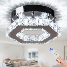 Cainjiazh Dimmable Crystal Chandelier Mini LED Flush Mount Ceiling Light Fixture Modern Chandelier Lighting Lamp for Bedrooms Hallway Living Room Dining Room Kitchen Bar