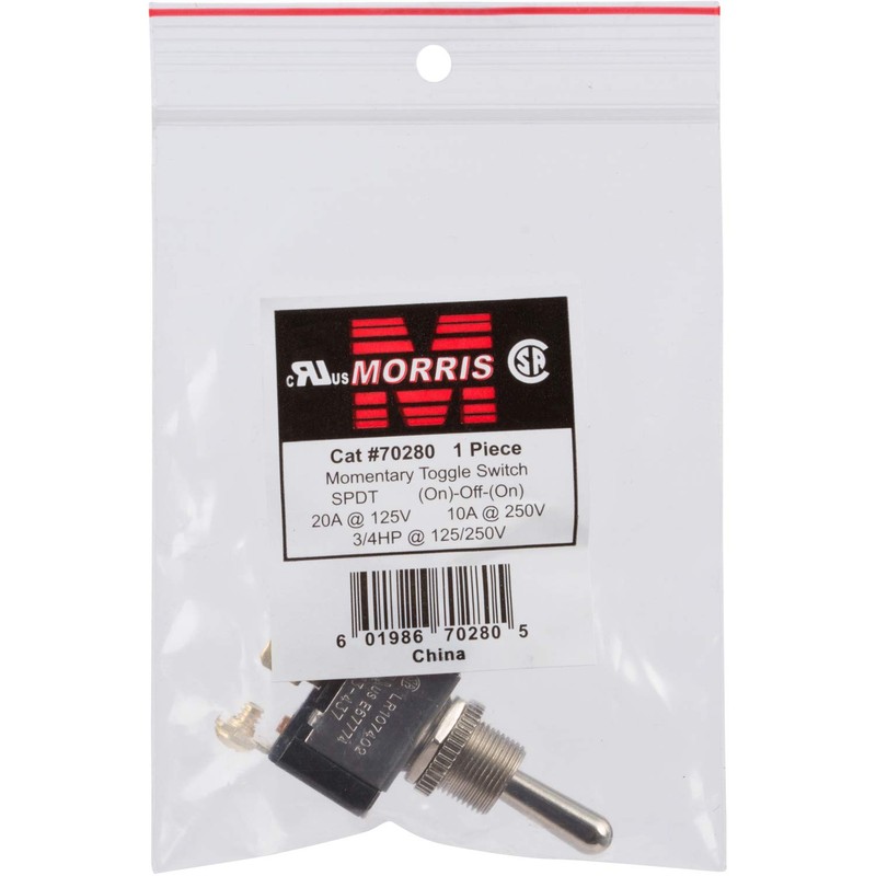 Morris 70280 Heavy Duty Momentary Contact Toggle Switch, SPDT, (On)-Off-(On),