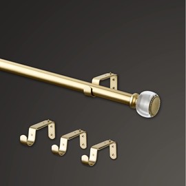 MODE Premium Collection 1 1/8" Diameter Curtain Rod Set with Brilliant Doorknob Curtain Rod Finials and Steel Wall Mounted Adjustable Curtain Rod, Fits 144” to 240” Windows, Brushed Gold