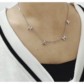 Mama Necklace For Women,Adjustable Silver Initial Letter Necklace Dainty Mama Necklaces Mom Jewelry Necklace New Mom Gift