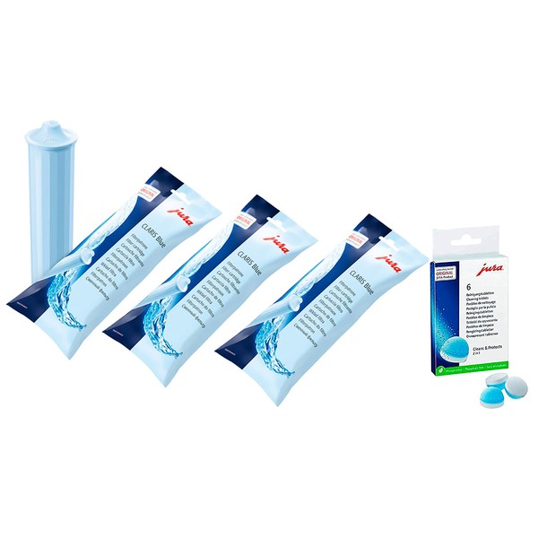 Jura Claris Blue Water Filter Cartridges (x3) and Cleaning Tablets (6 Tabletts) Combo Pack