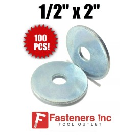 Redding Fasteners (QTY 100 PCS) 1/2" X 2" OD Extra Thick Zinc Plated Fender Washers .125 Thick