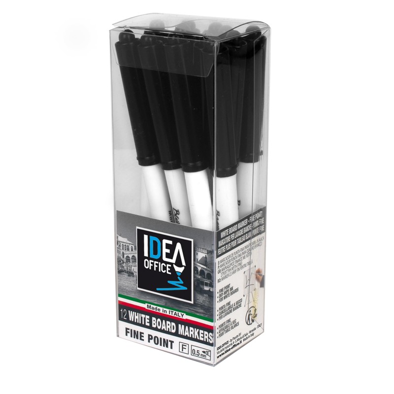 Idea Office 12 Black Whiteboard Marker Pens, Fine Tip, Low